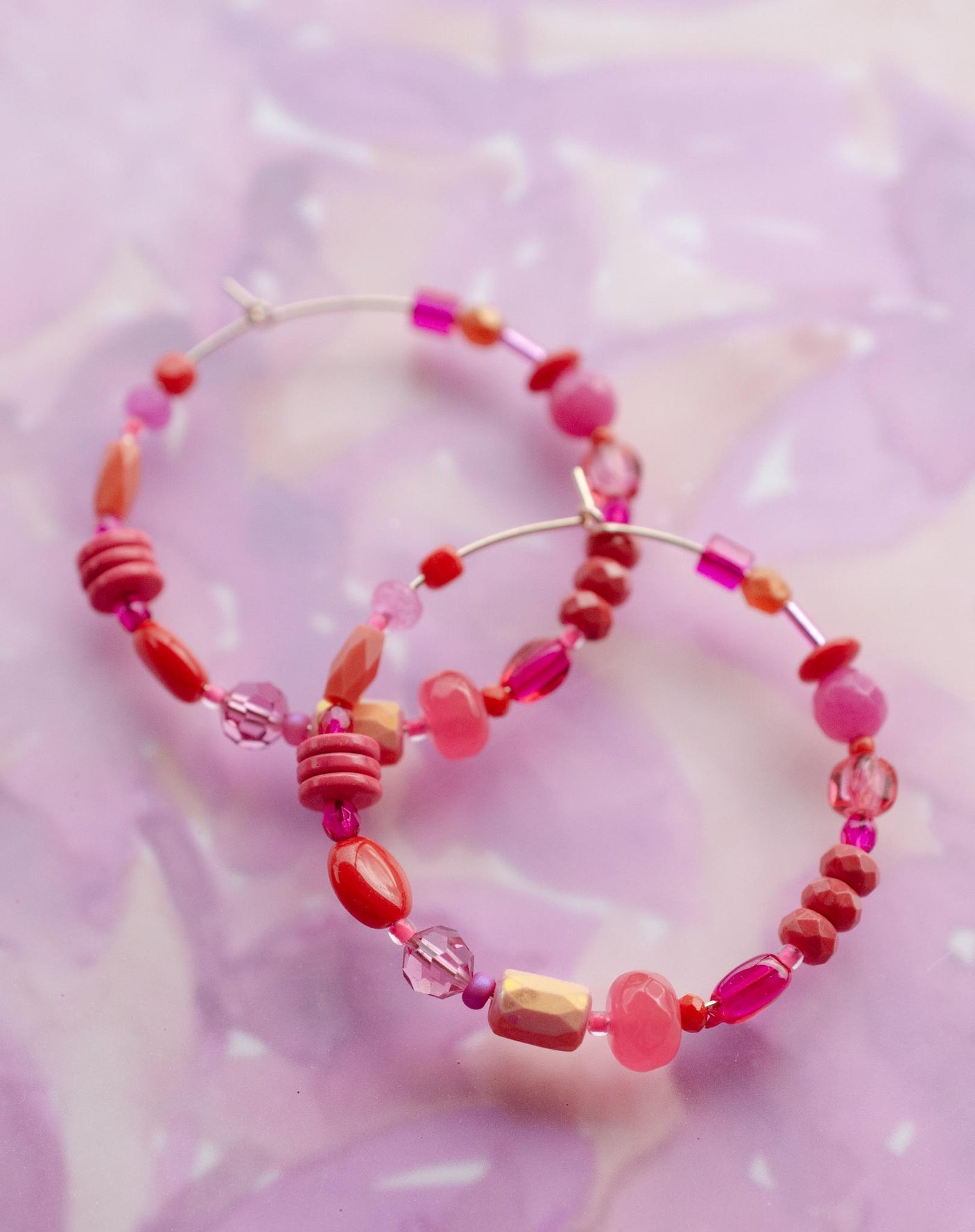 Scarlet Beaded Hoops