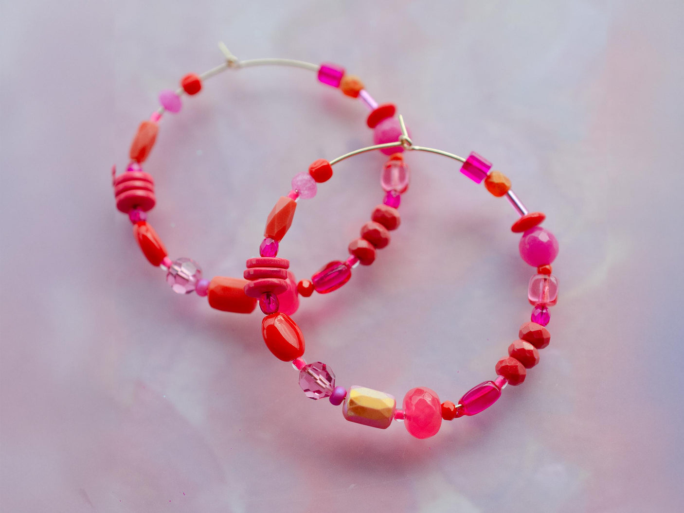 Scarlet Beaded Hoops