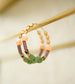 Colorful Beaded hoops, gold filled, statement earrings, multi colored earrings, green and purple, gold hoops,