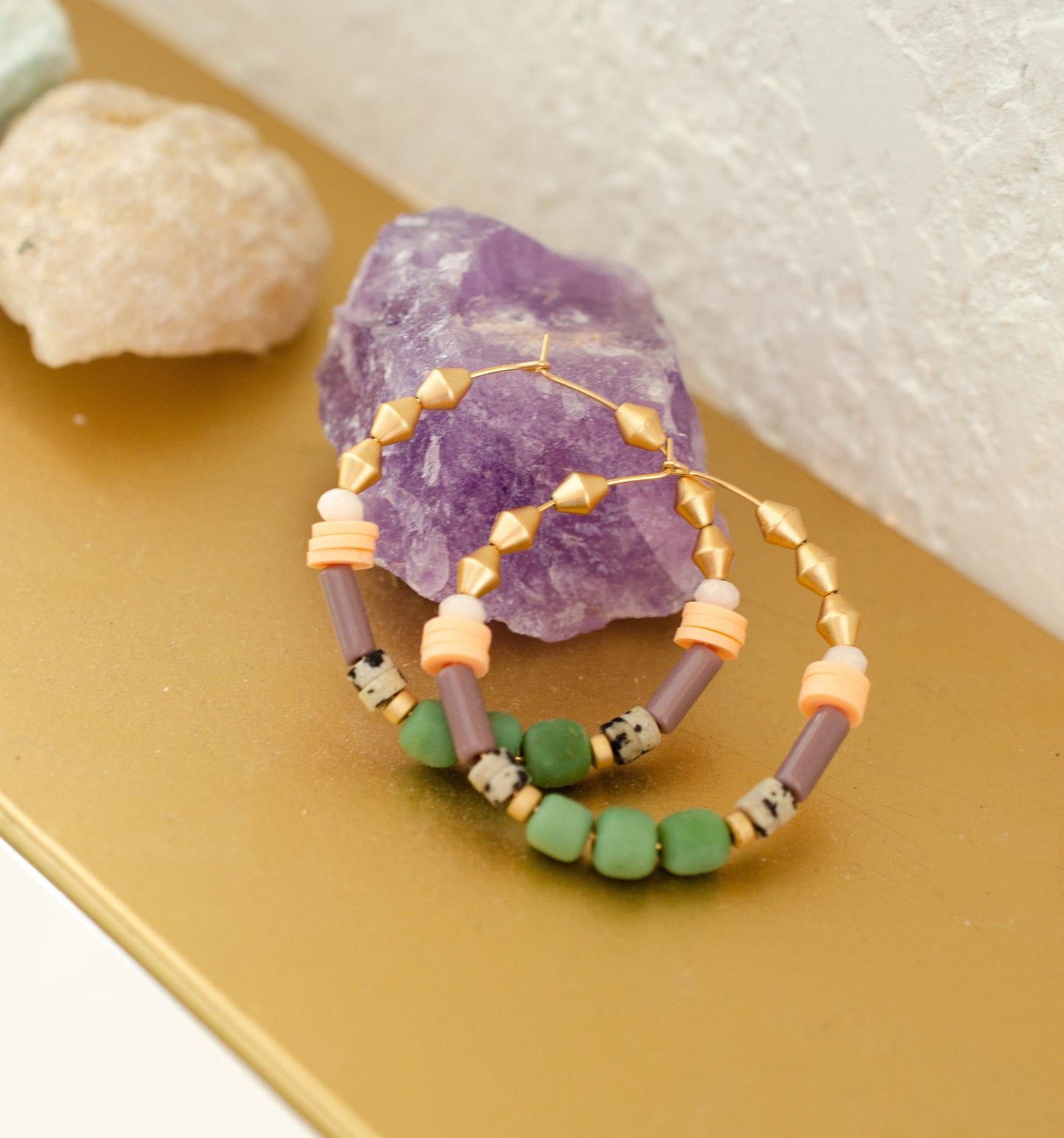 Pistachio Beaded Hoops