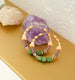 Colorful Beaded hoops, gold filled, statement earrings, multi colored earrings, green and purple, gold hoops,