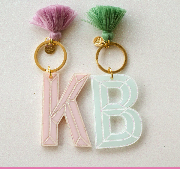 Pink Glitter Monogram Keychain Letter N