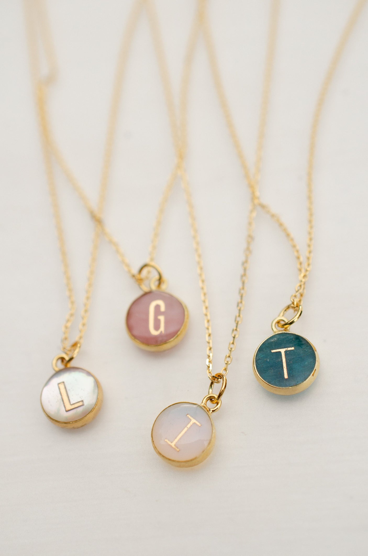 Round Initial Gemstone Necklace