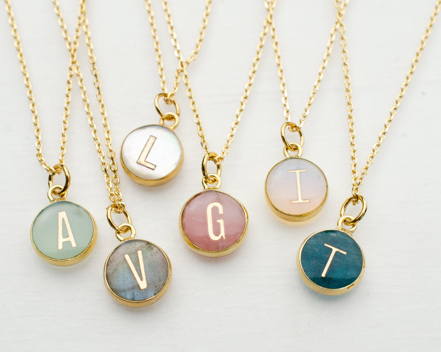 Round Initial Gemstone Necklace