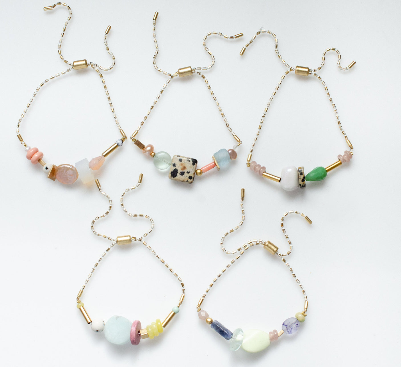 White Beaded Pull Tie Bracelets