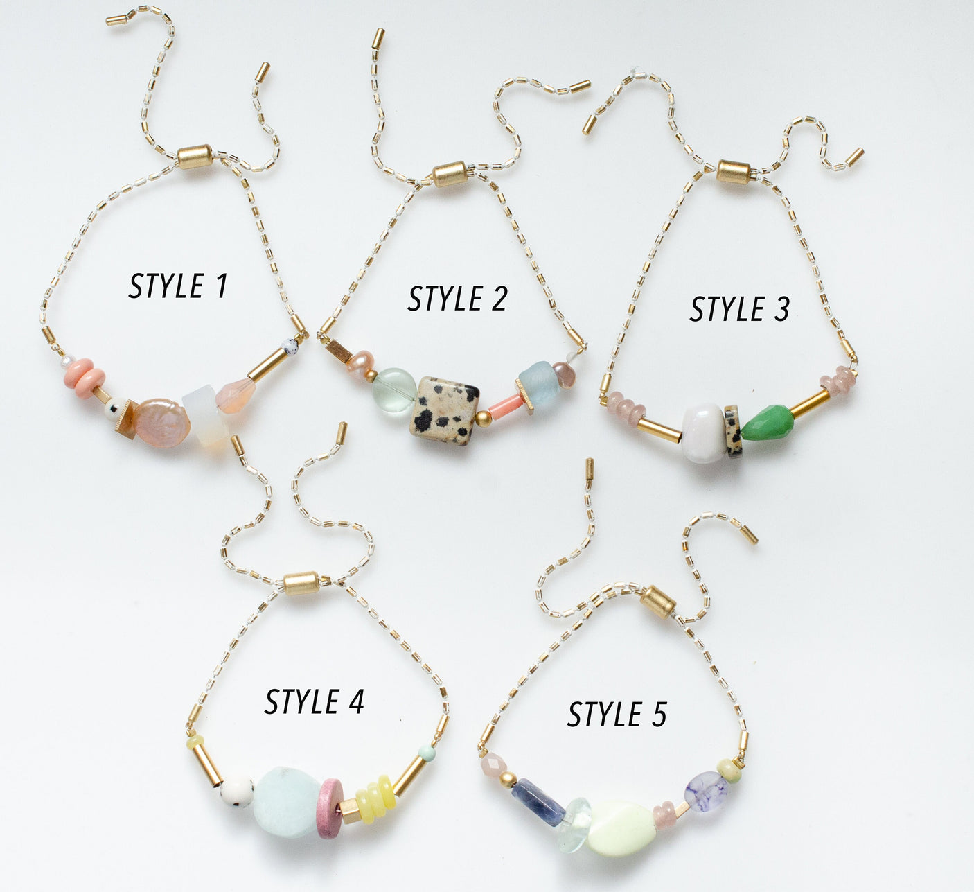 White Beaded Pull Tie Bracelets