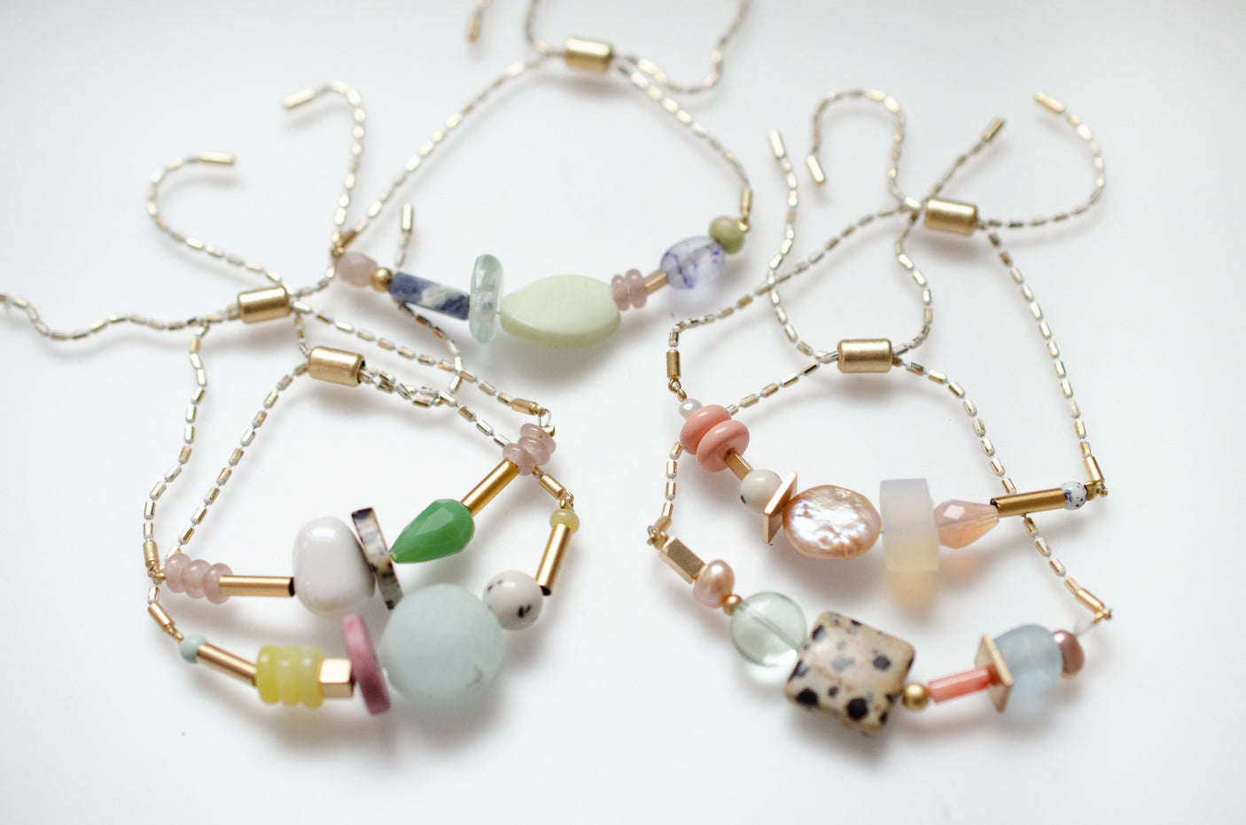 White Beaded Pull Tie Bracelets