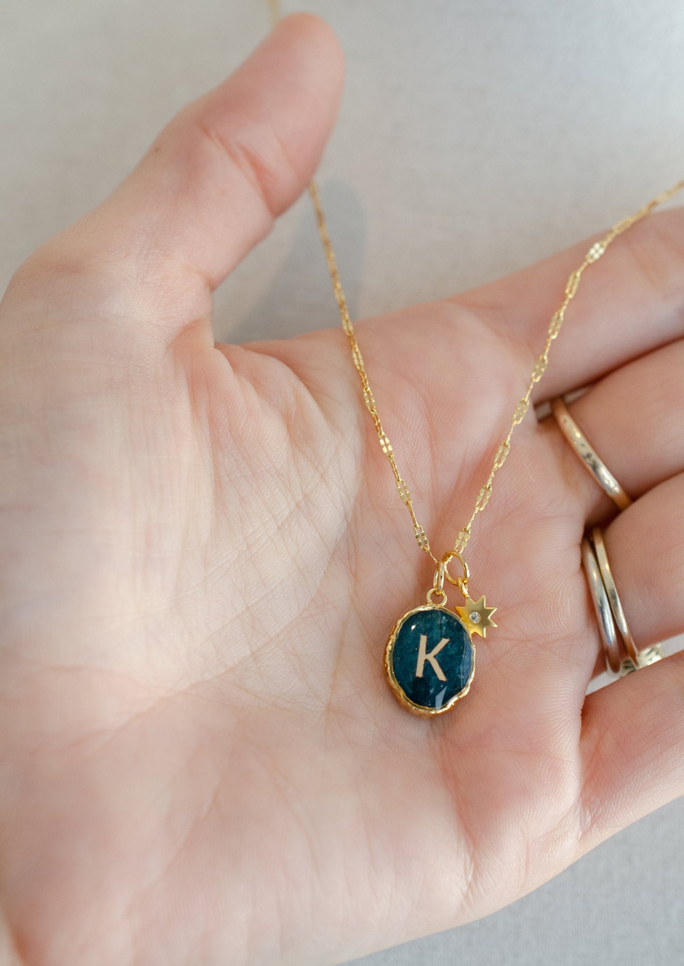 Initial Gemstone Charm Necklace
