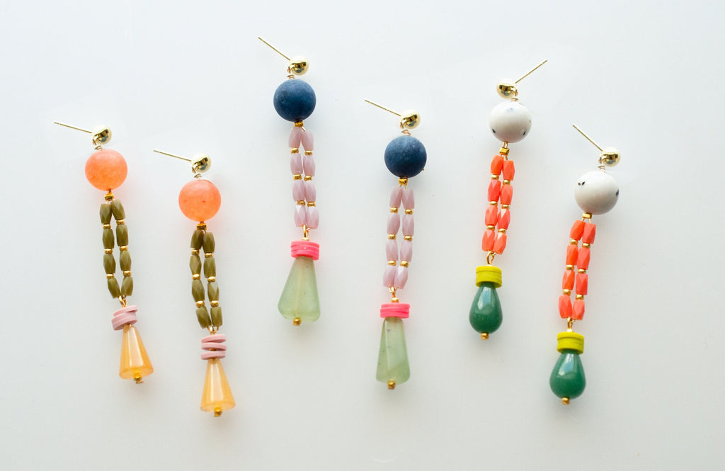 Beaded chandelier earrings, colorful dangle statement earrings, natural stone earrings, colorful jewelry, drop earrings,
