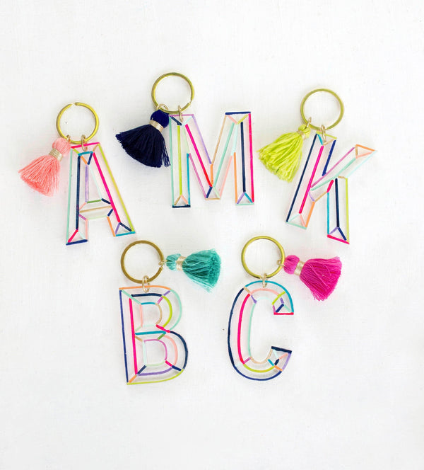 Initial keychain with tassel, Personalized Rainbow letter keychain, alphabet keychain personalized gift, custom keychain, colorful keychain