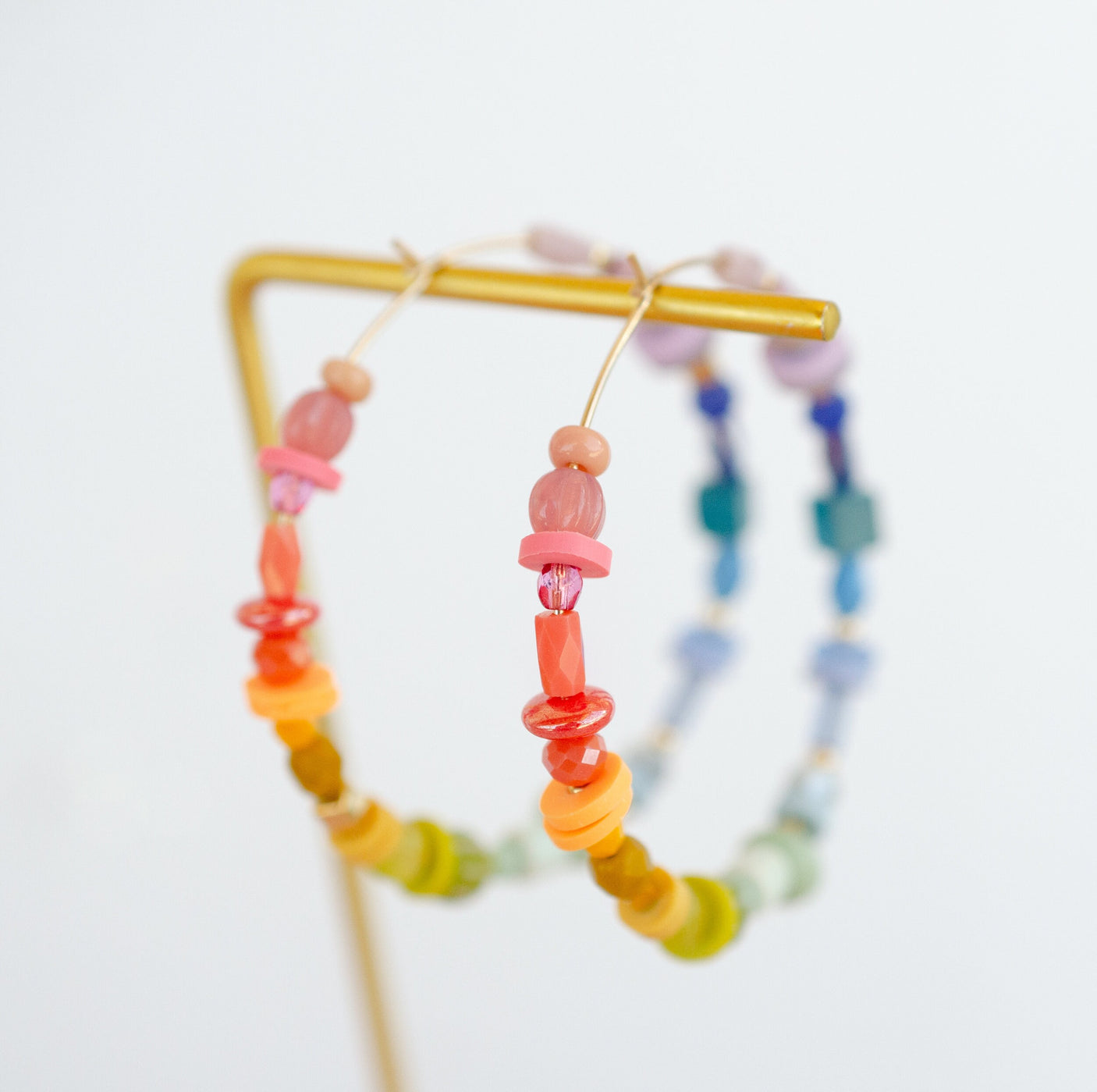Rainbow Beaded Hoops