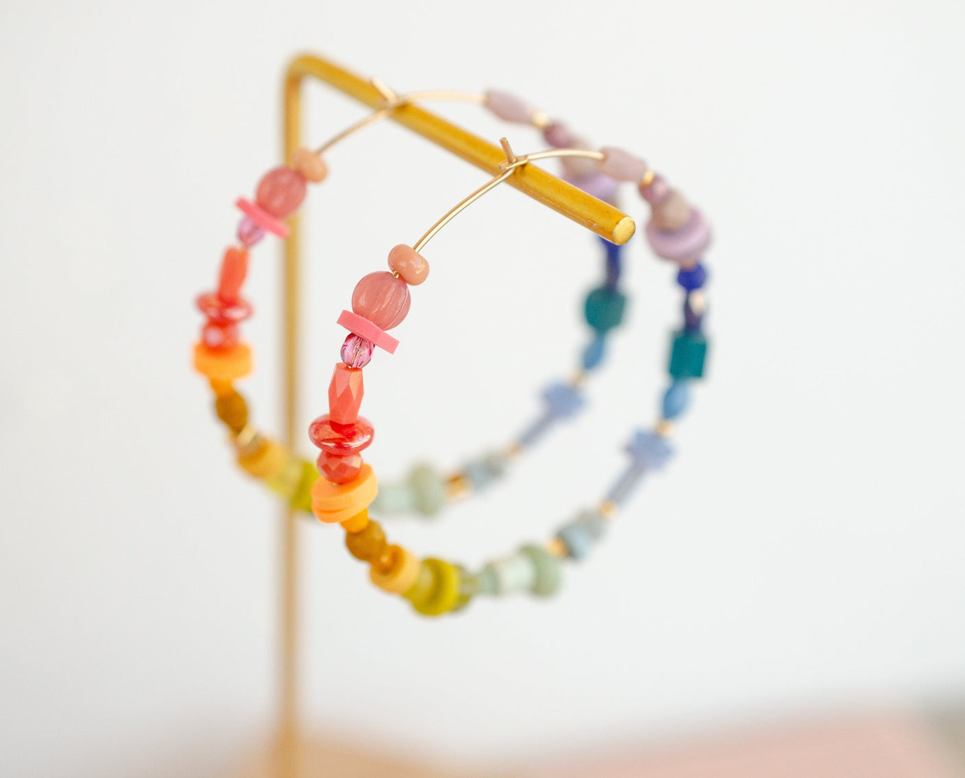 Rainbow Beaded Hoops