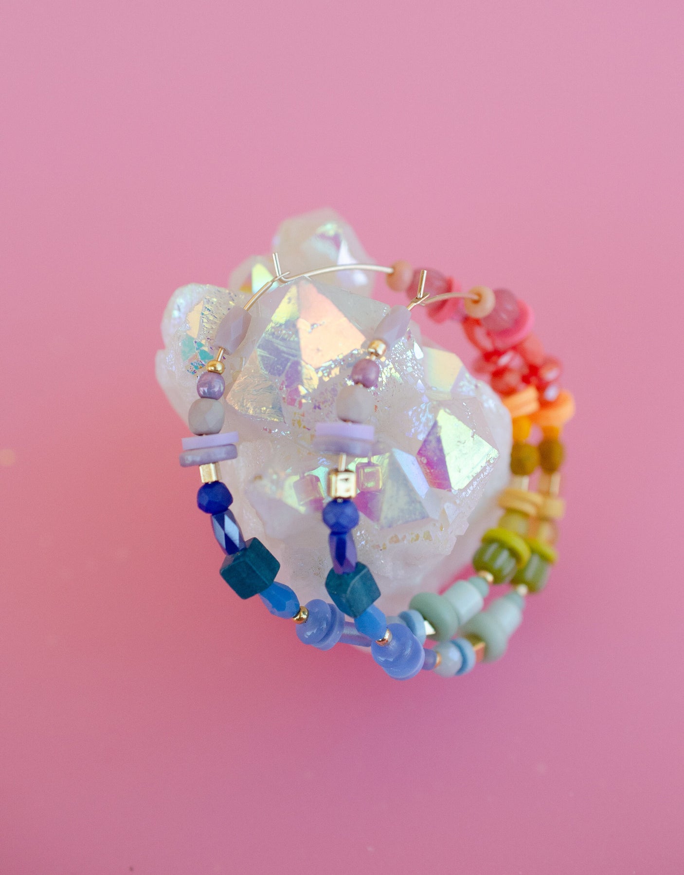 Rainbow Beaded Hoops