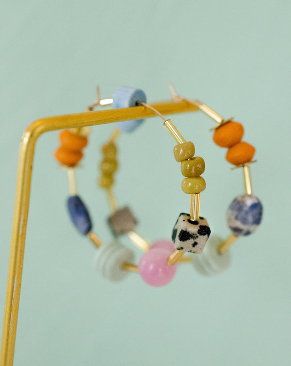 Gold Filled Hoop Earrings, Light weight earrings, Beaded hoop earring, Colorful Earrings, gift for her, unique hoop earrings, Beaded Hoops,