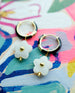 Flower Hoop Earrings, Pearl huggie hoops, flower dangle earrings, gold hoop earrings, flower earrings, small dangle earrings, gift for her,