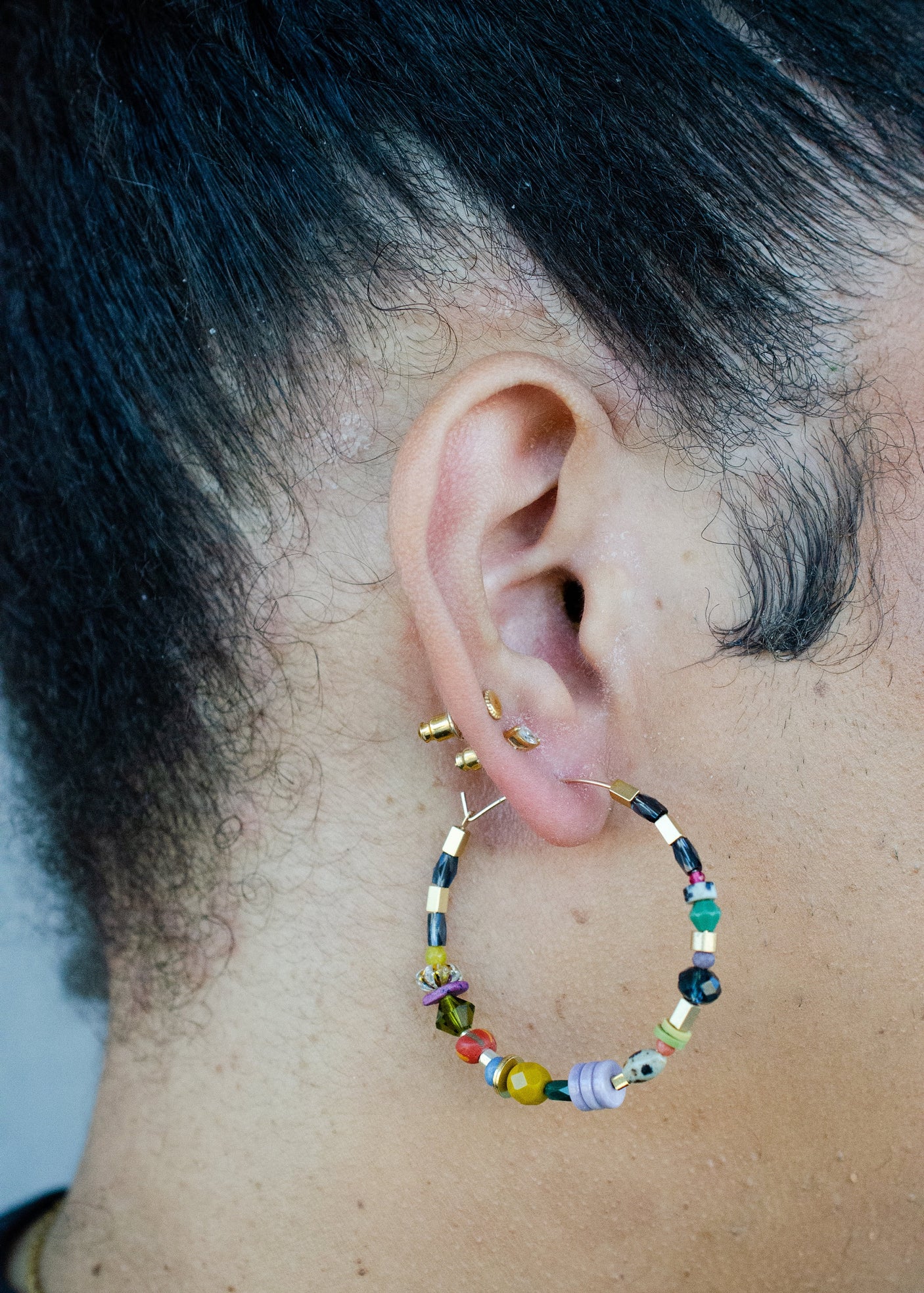Jewel Tone Beaded Hoops