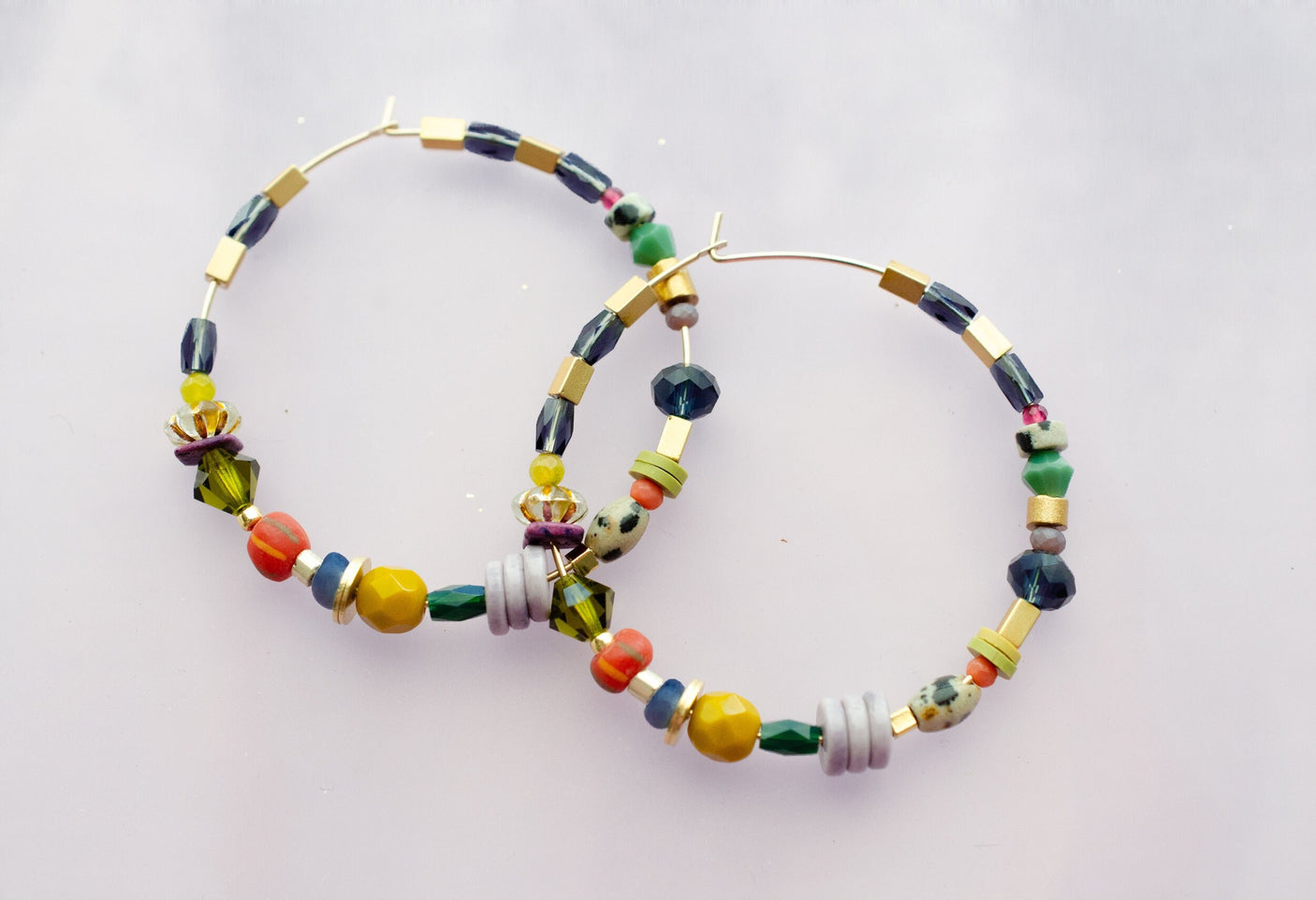 Jewel Tone Beaded Hoops