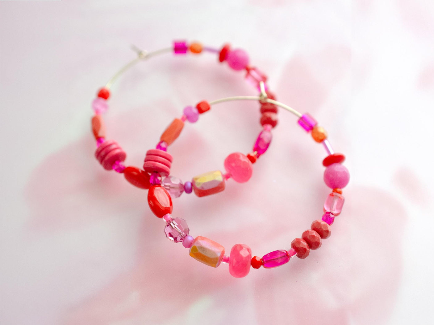 Scarlet Beaded Hoops