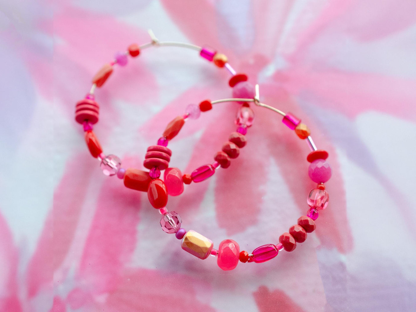 Scarlet Beaded Hoops