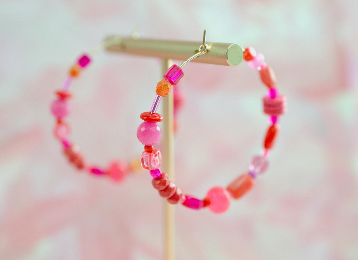 Scarlet Beaded Hoops