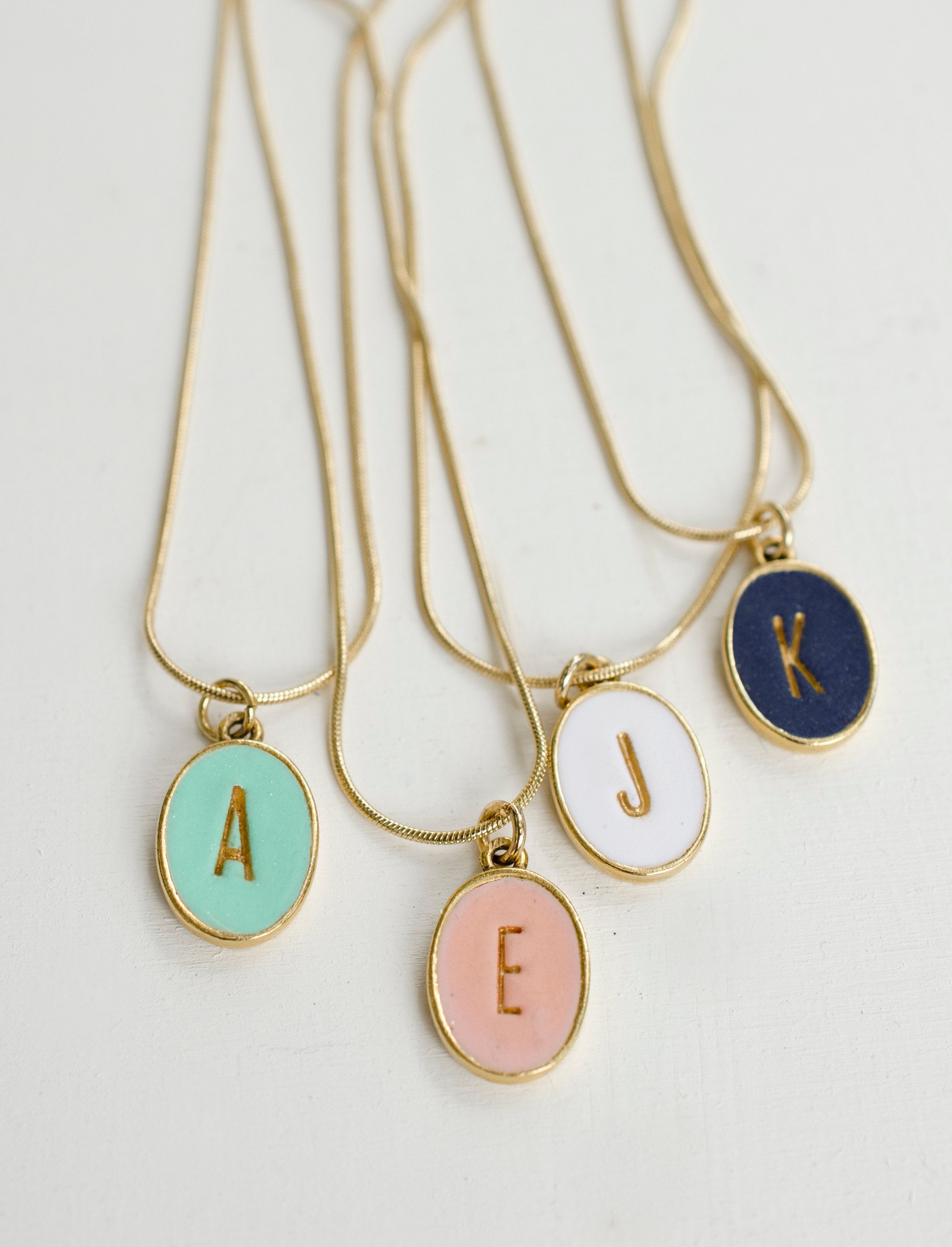 Oval shape initial charm, Letter necklace with diamond - Elegant Jewel Box