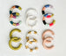 colorful hoop earrings, stripe hoops, handpainted wooden earrings, statement earrings,