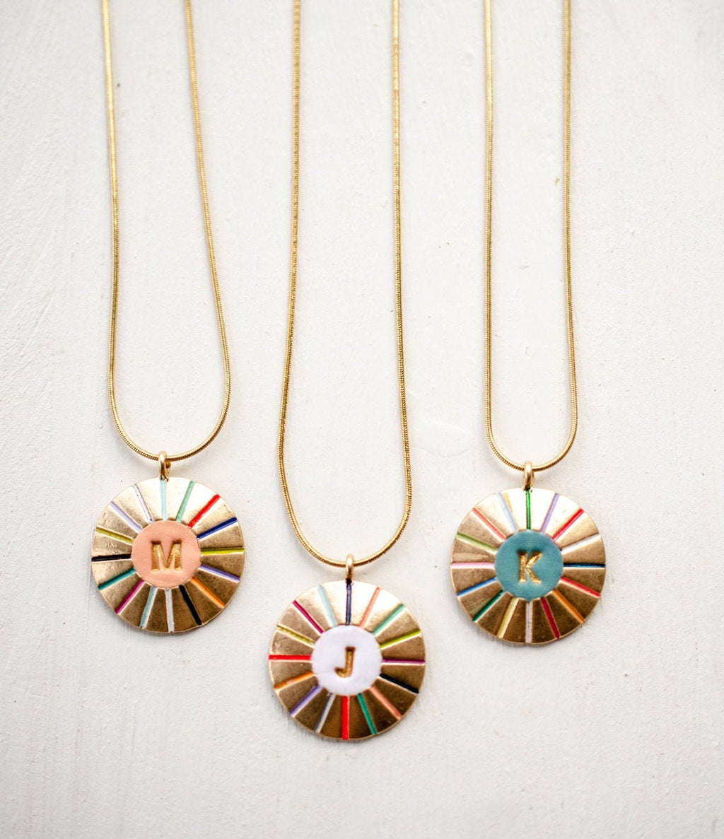 Colorful Initial sunbeam necklace, Anniversary gift, mothers day jewelry, bridesmaids gifts, new mom gift, gold rainbow necklace, colorful