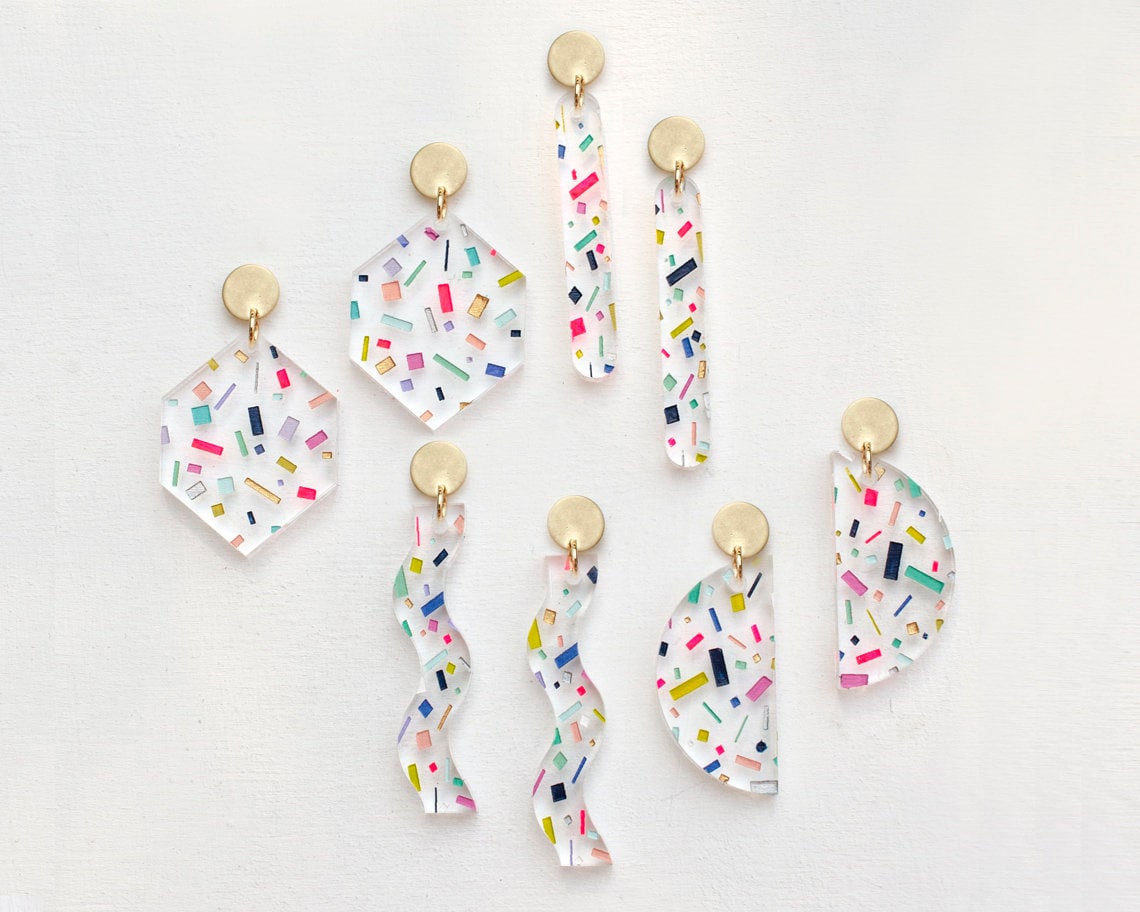 Colorful dangle earrings, geometric statement earrings, pride