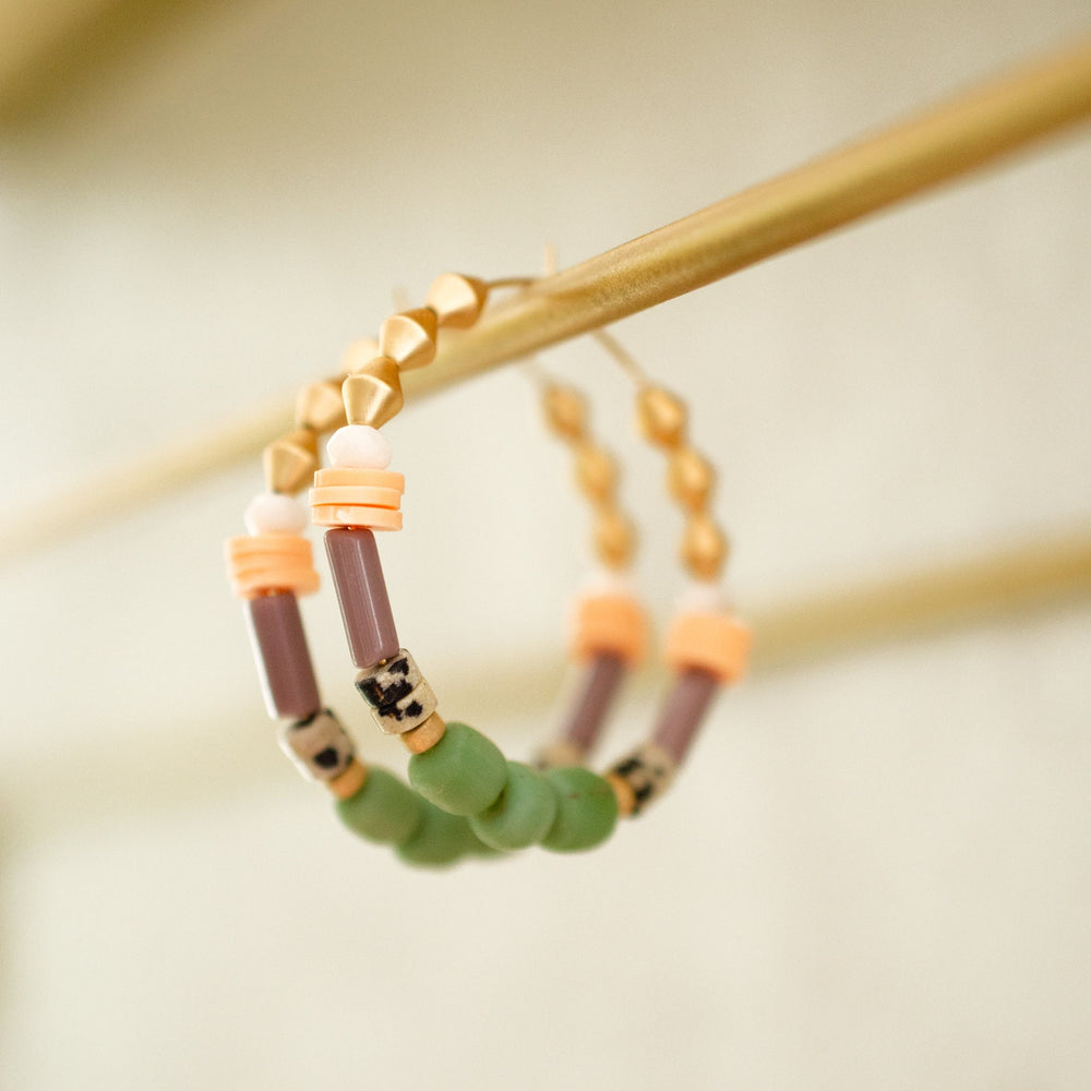 Pistachio Beaded Hoops