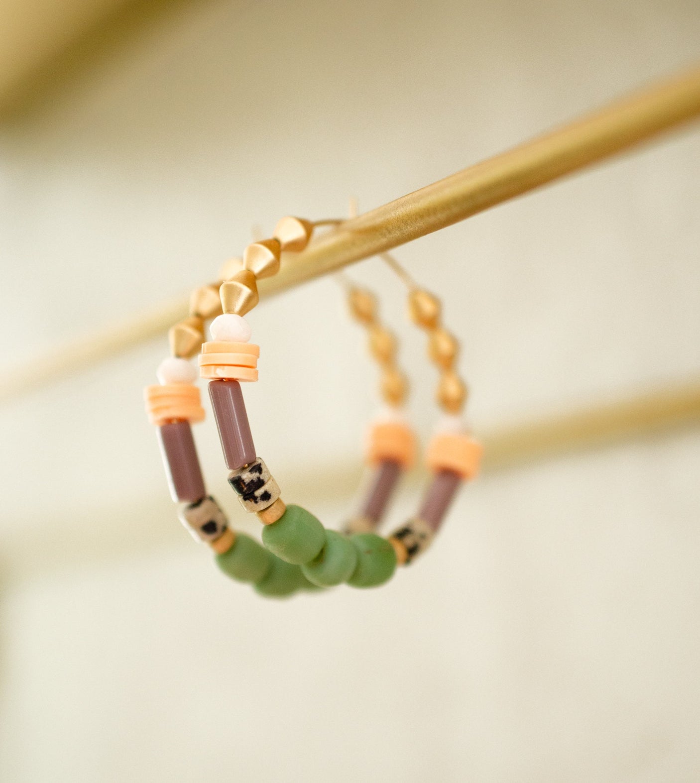 Pistachio Beaded Hoops