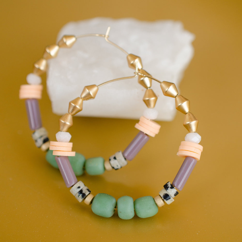 Pistachio Beaded Hoops