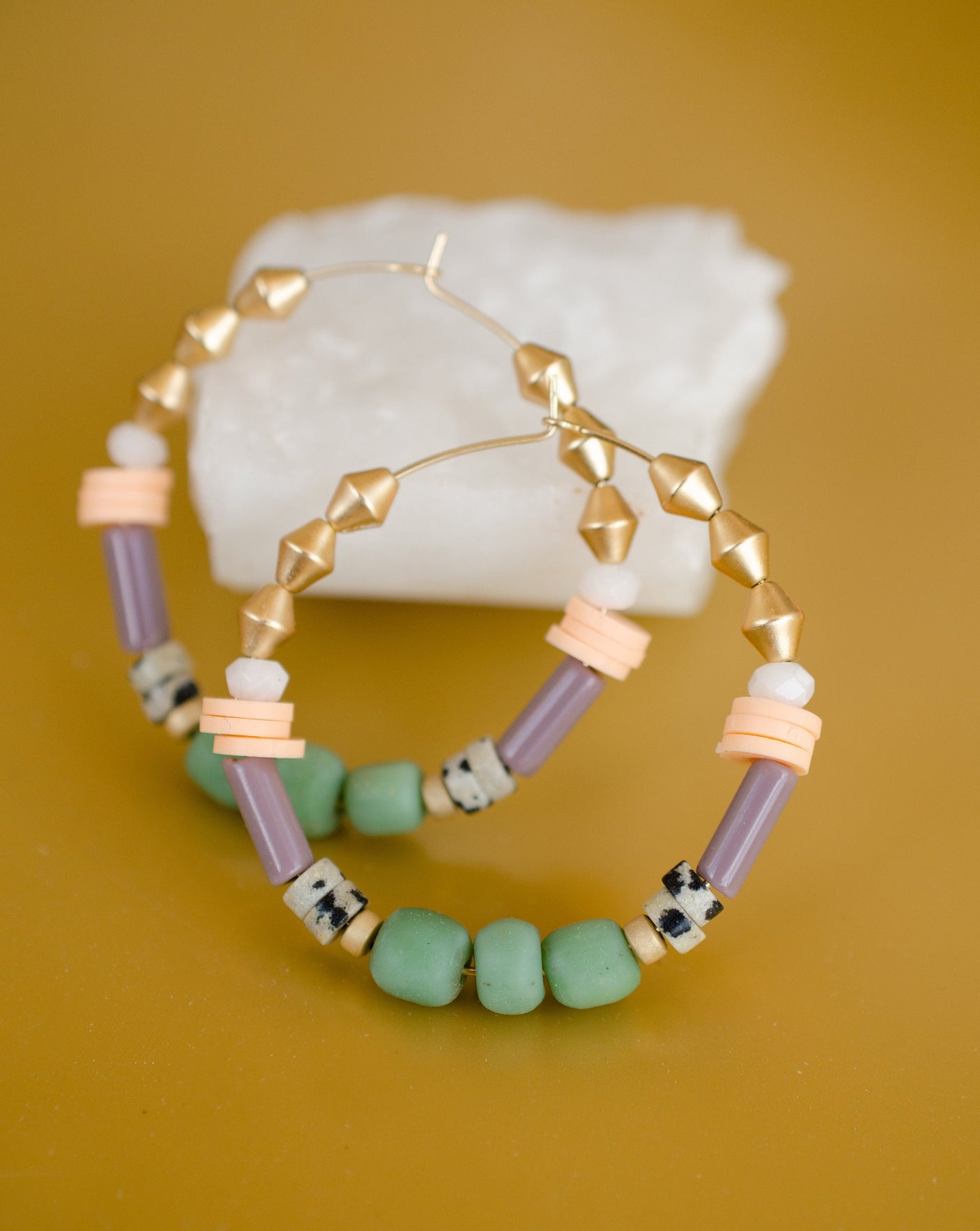 Pistachio Beaded Hoops