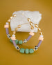 Colorful Beaded hoops, gold filled, statement earrings, multi colored earrings, green and purple, gold hoops,