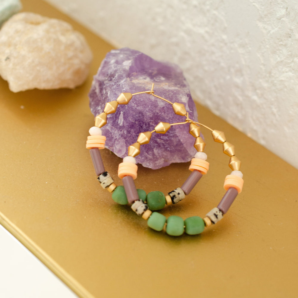 Pistachio Beaded Hoops