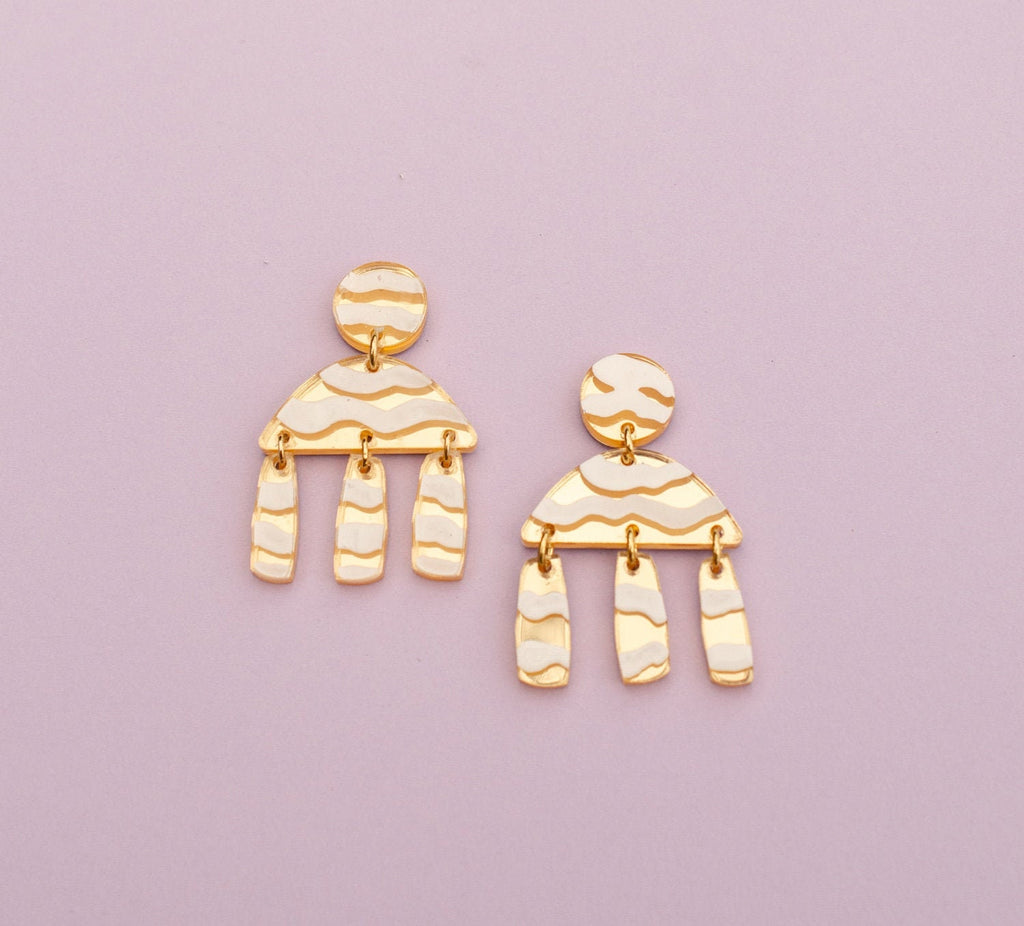 Golden Waves Statement Earrings, gifts for her, statement jewelry, gold statement earrings