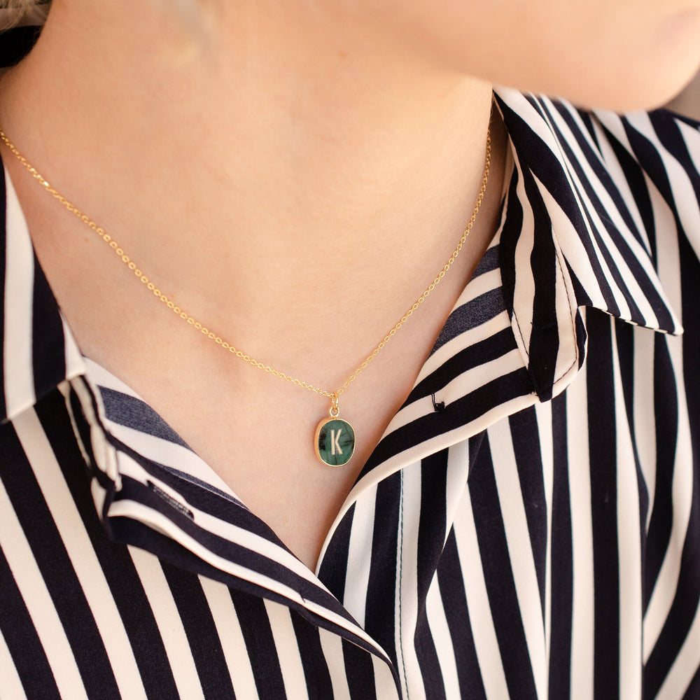 Oval Initial Gemstone Necklace