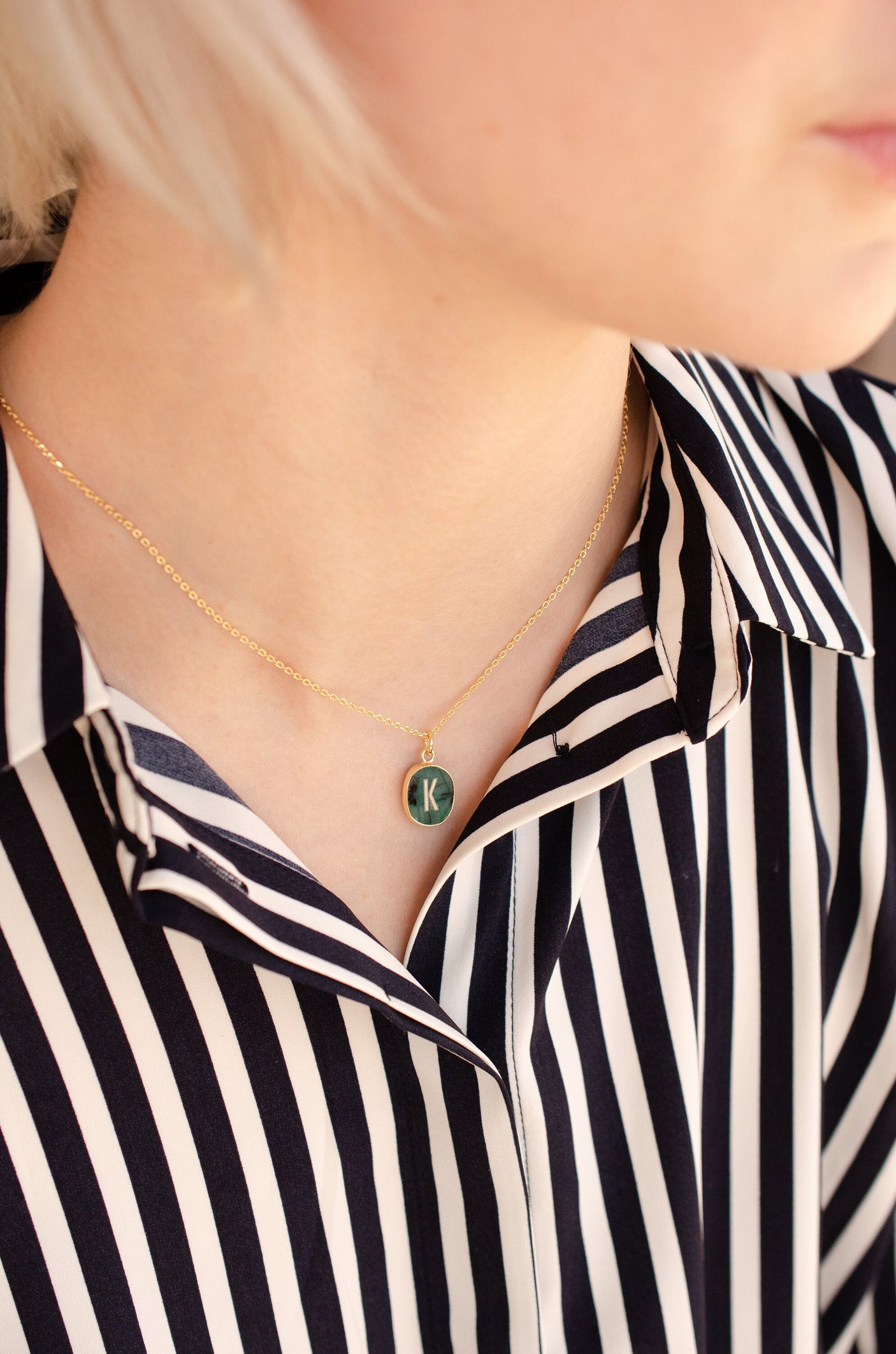 Oval Initial Gemstone Necklace