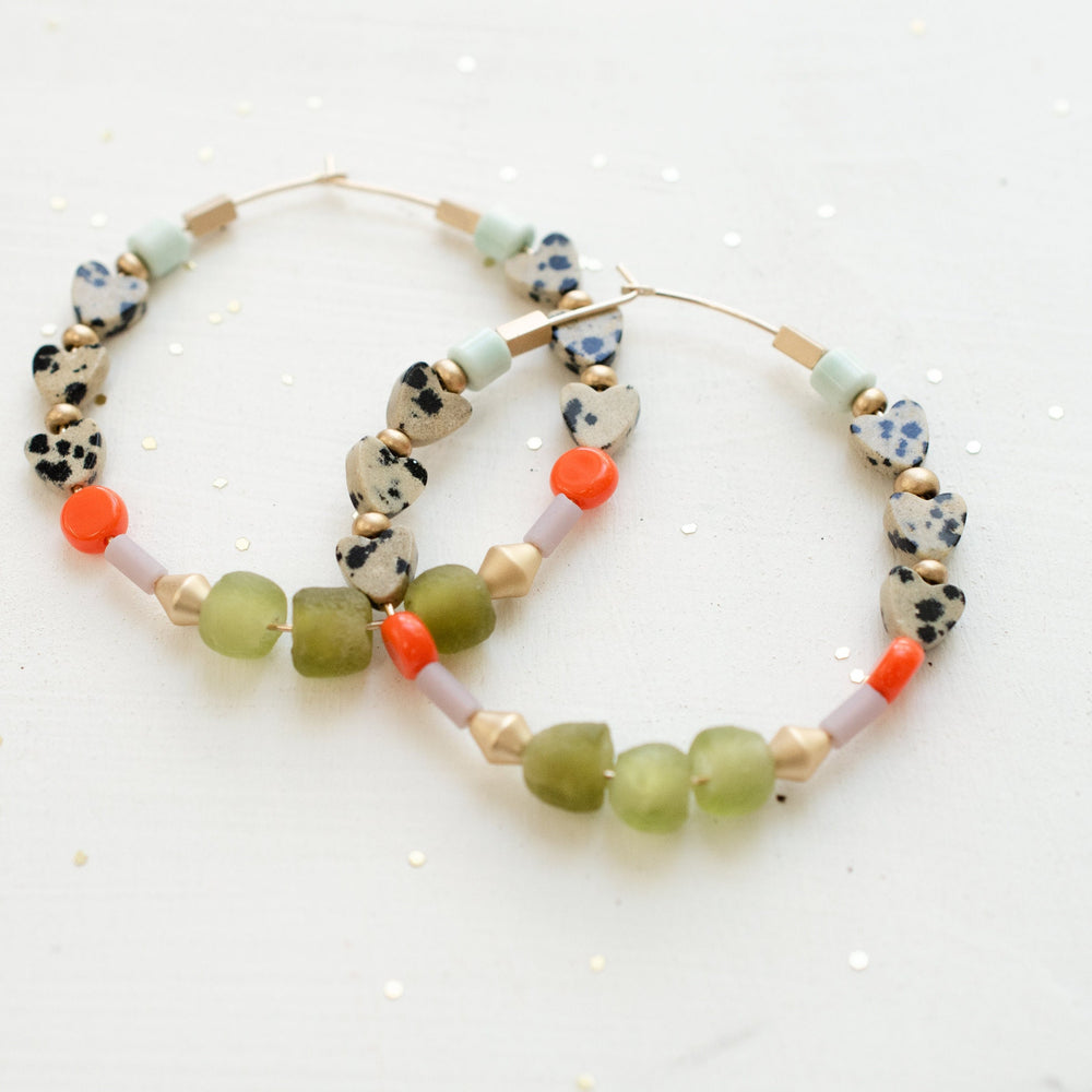 Dalmatian Heart Hoop Earrings