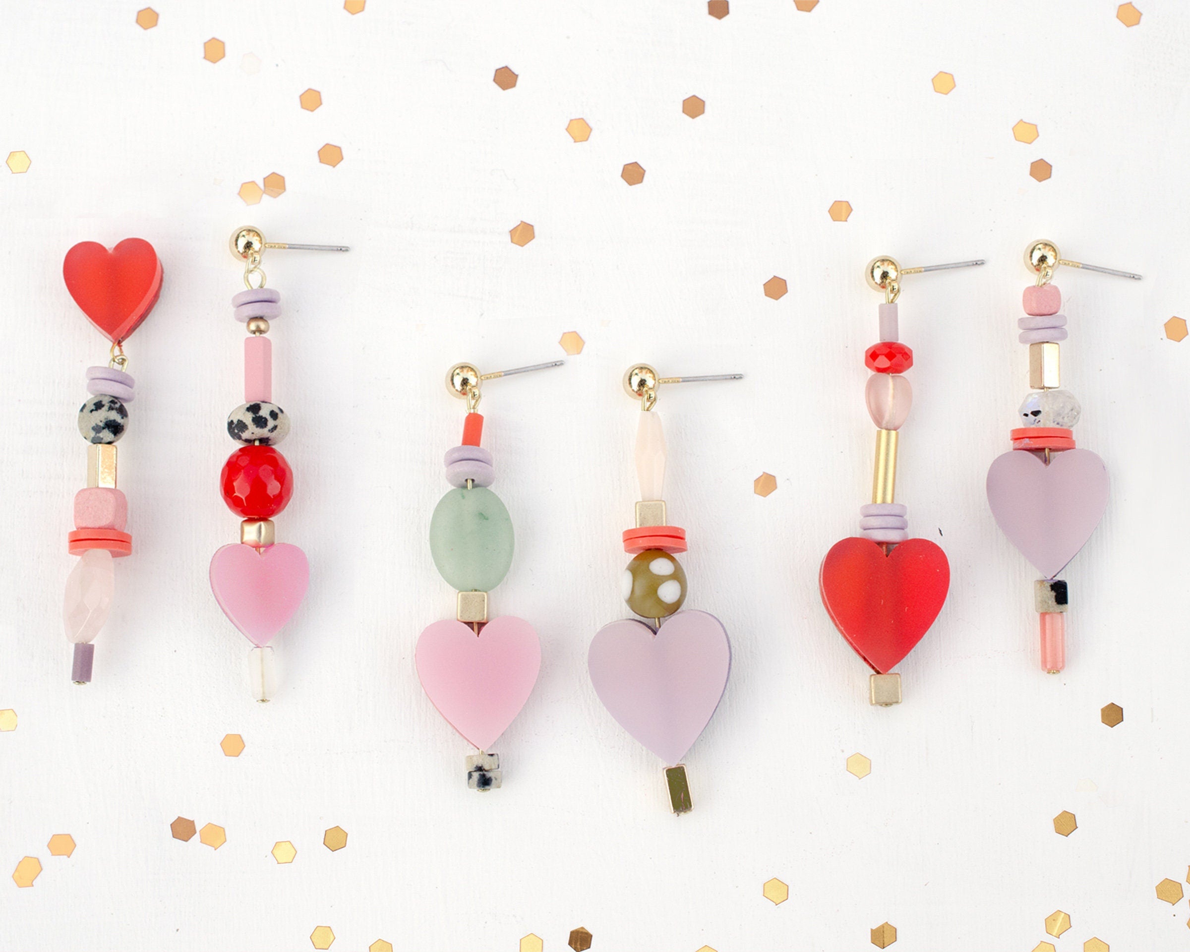 RED PINK JEWELED XO BEADED EARRINGS Valentines Earrings Love