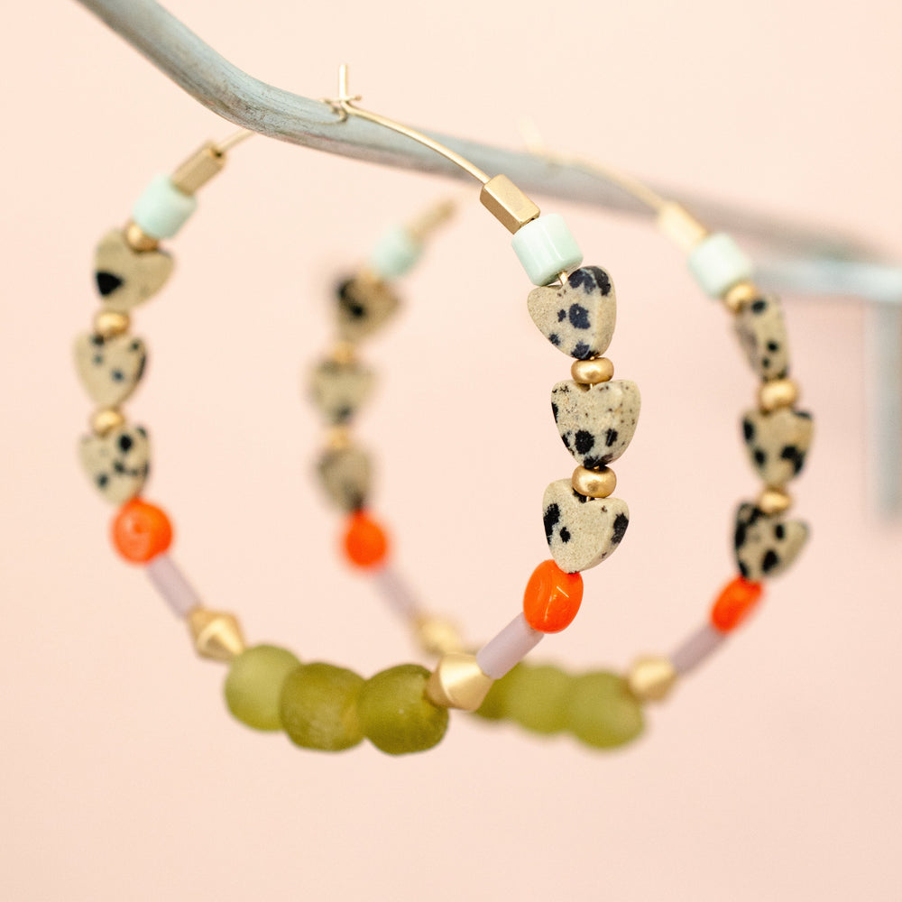 Dalmatian Heart Hoop Earrings