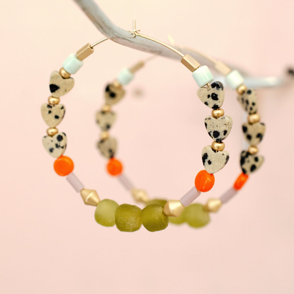 Dalmatian Heart Hoop Earrings