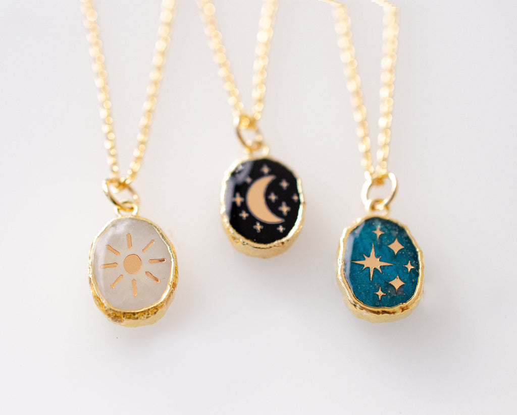 celestial Necklace, Astrology Necklace, Crystal Jewelry, Gold Star Necklace, Moon Pendant, Galaxy Jewelry, Zodiac Necklace, Sun Necklace,