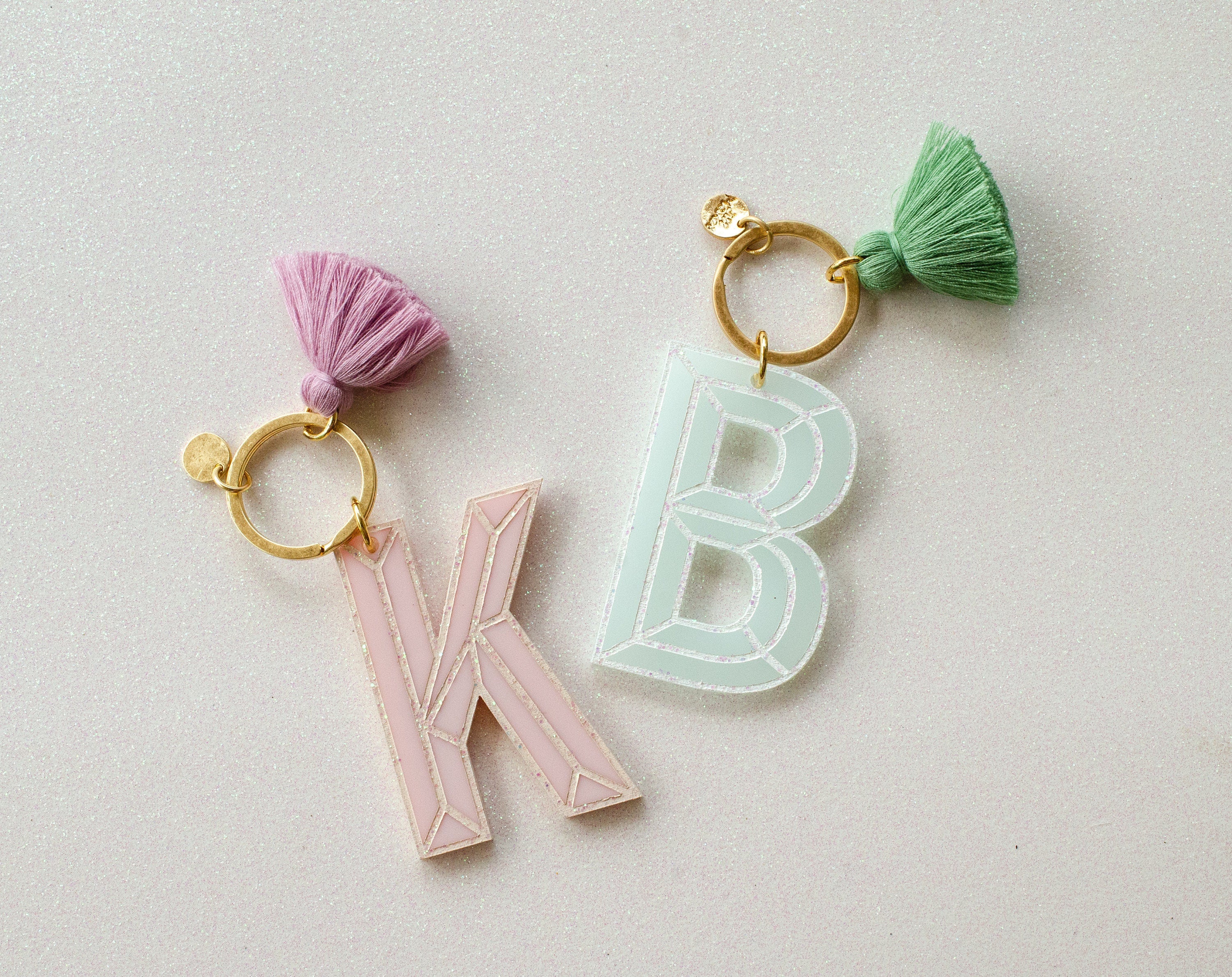 Initial keychain with tassel, Personalized Rainbow letter keychain