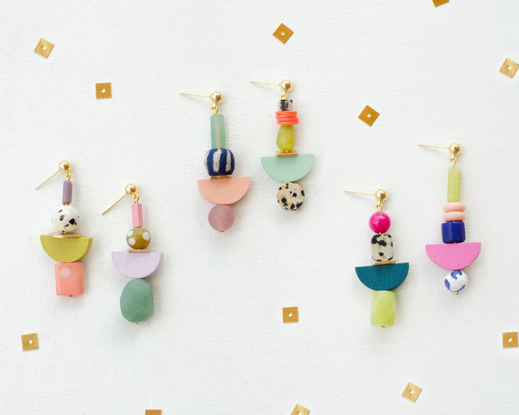 Mix Match Dangle Statement Earrings, colorful beaded earrings, colorful jewelry, gift for her, beaded earrings, gemstone jewelry