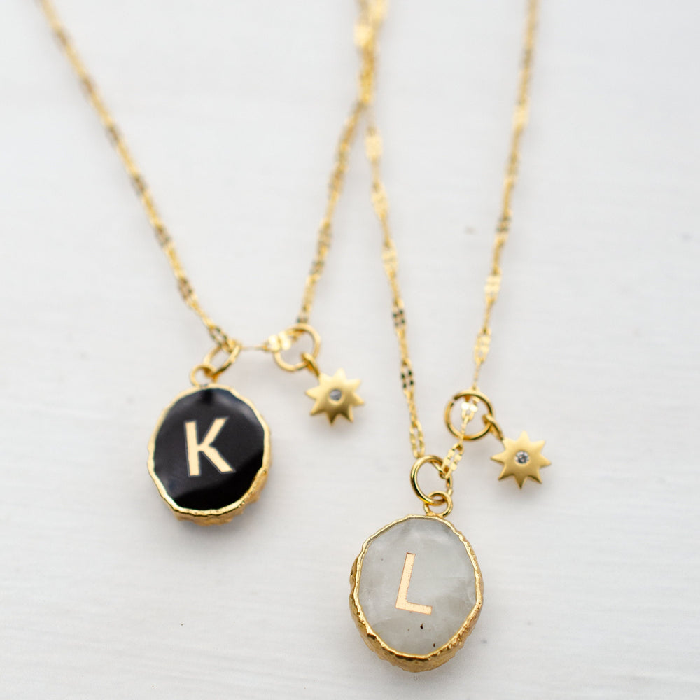 Initial Gemstone Charm Necklace