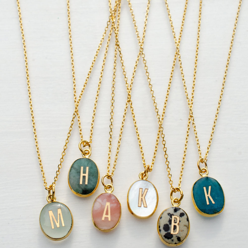 Oval Initial Gemstone Necklace