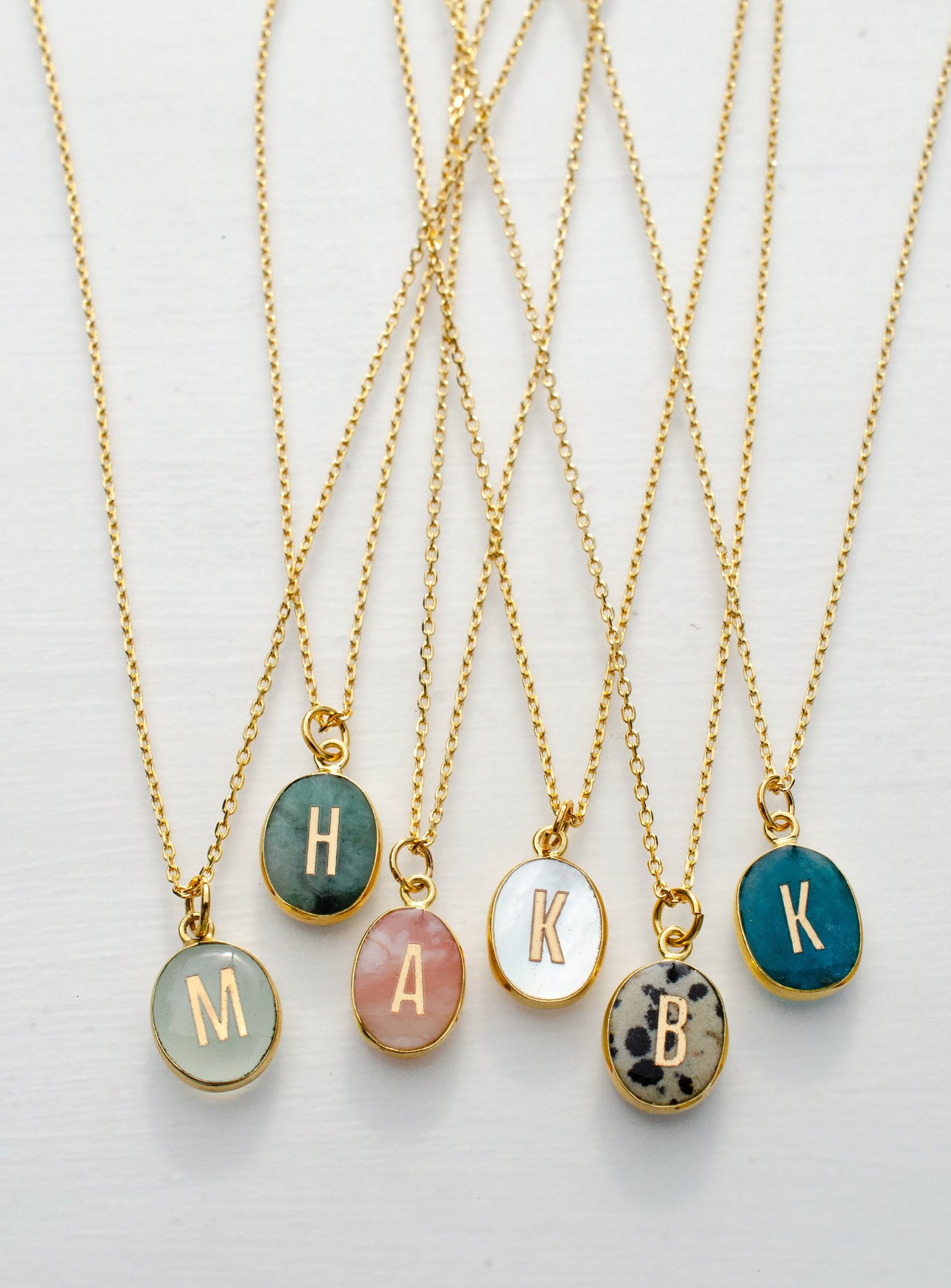 Oval Initial Gemstone Necklace