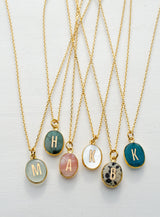 Oval Initial Gemstone Necklace