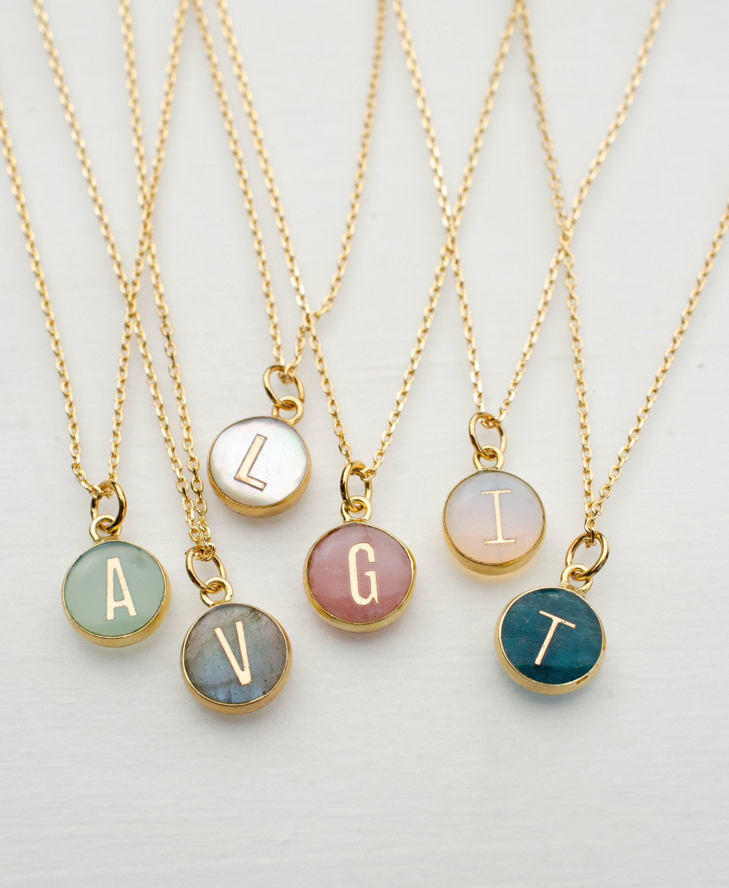 Round initial necklace, Personalized initial necklace, monogram