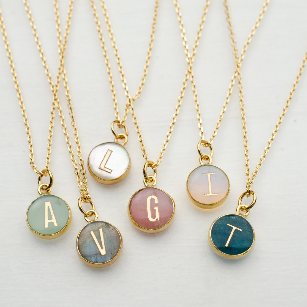 Round Initial Gemstone Necklace